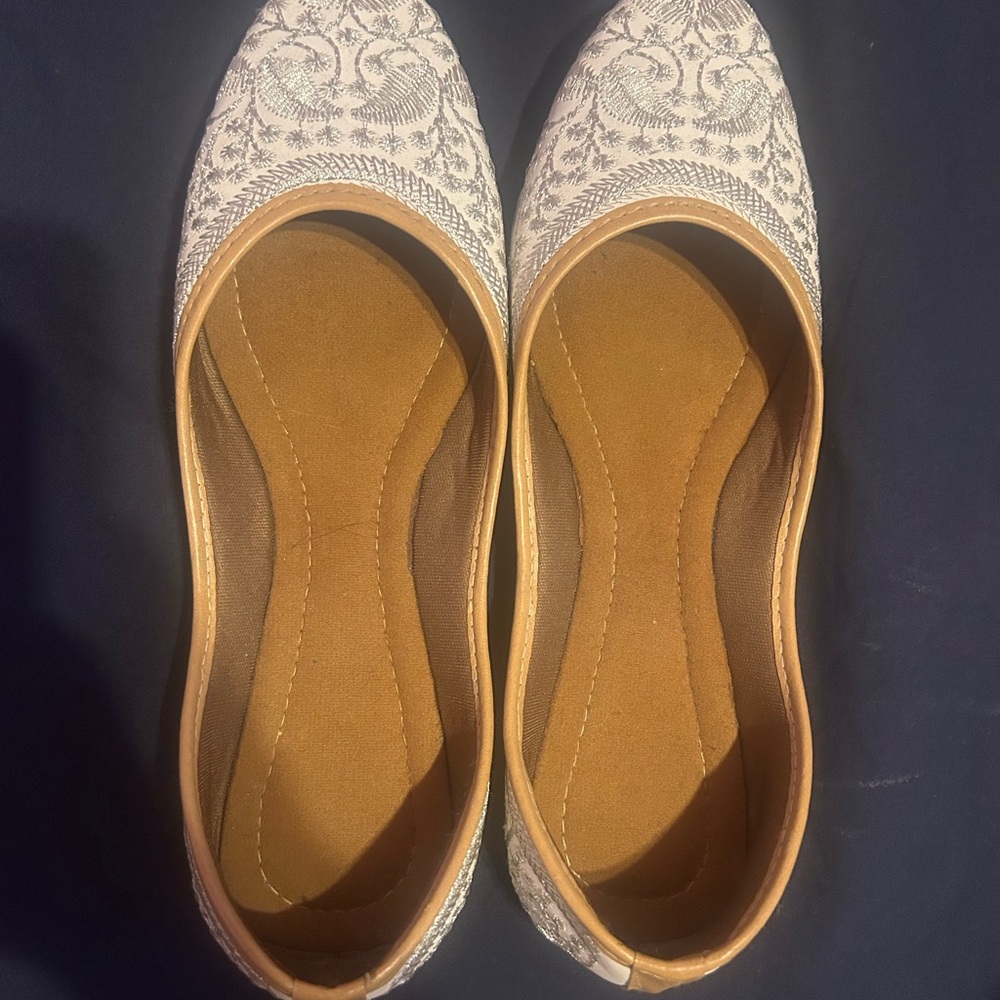 Tan and White Ballet Flats with Flexible Sole